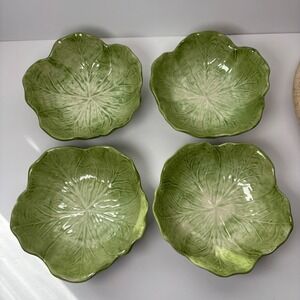 Pottery Barn Cabbage Green Ceramic Bowls Set of 4 Farmhouse EUC 7"